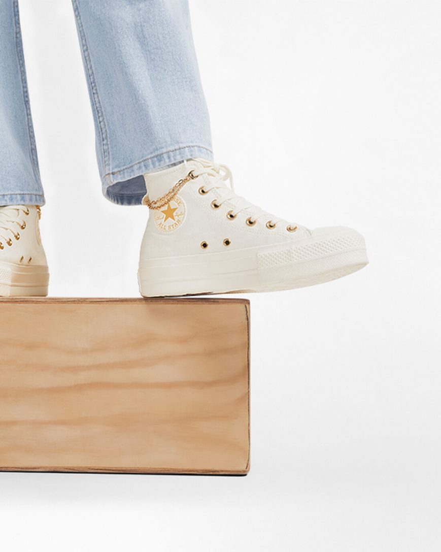 Women's Converse Chuck Taylor All Star Lift Gold Chain High Top Platform Shoes Beige / Yellow | AU 963C4Q